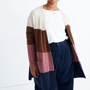 Madewell alpaca wool color block striped cardigan pink‎ cream navy brown medium
